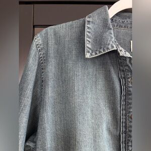 Chico’s dark wash jean denim tunic jean dress with pleated front detailing Sz L